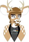  2020 alpha_channel anthro antlers beard big_ears big_eyes black_clothing black_shirt black_topwear brown_beard brown_body brown_fur brown_hair brown_mustache brown_nose bust_portrait cervid clothing digital_media_(artwork) eye_markings eyebrows eyelashes facial_hair fur glistening glistening_hair glistening_nose hair horizontal_pupils horn jacket long_hair long_neck looking_aside male mammal markhor_(artist) markings mustache pink_floyd pixel_(artwork) portrait pupils rainbow shirt simple_background smile solo spots spotted_body sweater the_dark_side_of_the_moon_(album) thick_eyebrows topwear transparent_background triangle_(shape) white_markings white_spots 
