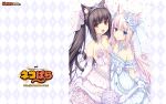  animal_ears blue_eyes blush bouquet breasts brown_hair cat_ears cat_girl cat_tail chocola_(nekopara) cleavage confetti crown dress elbow_gloves flower gloves hair_flower hair_ornament highres jewelry necklace nekopara non-web_source pale_skin paw_print rose sayori_(neko_works) tail vanilla_(nekopara) wedding_dress white_hair 