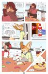  2021 appliance ash_(abz) beverage biped blue_eyes cabinets canid canine canis clothing collar comic dairy_products detailed_background dialgoue dialogue digital_media_(artwork) eating female fennec fink_(artist) fluffy fluffy_tail food fox fridge furniture green_eyes group hair hi_res kali_(artist) kitchen_appliance long_tail male mammal miko_(abz) milk mink mustelid musteline red_hair sink sitting smile soda speech_bubble table trio true_musteline whipped_cream zee_(abz) 