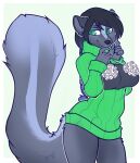  anthro breasts cleavage_cutout clothing dairy_products female food hi_res keyhole_turtleneck mammal mephitid skunk solo sweater topwear whipped_cream zyira 
