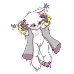  bandai_namco blush breasts digimon digimon_(species) duo female fyoshi gatomon genitals hi_res male male/female nude pussy simple_background size_difference small_breasts smaller_female white_background white_body 
