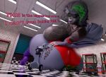  3d_(artwork) anthro big_breasts big_butt breasts butt butt_crush canid canine canis clothed clothing destruction digital_media_(artwork) duo ear_piercing female five_nights_at_freddy&#039;s five_nights_at_freddy&#039;s:_security_breach frown fur hair hi_res huge_breasts huge_butt kart larger_female machine macro mammal mikesmike open_mouth piercing robot roxanne_wolf_(fnaf) scottgames sitting size_difference sunr4y text thick_thighs vehicle video_games wide_hips wolf 