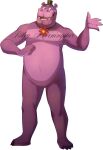  absurd_res anthro clothing common_hippopotamus design_(disambiguation) flower hat headgear headwear hi_res hippopotamid jewelry male mammal mr_hippo_(fnaf) muscular necklace plant purple_body purple_skin riley_morningstar solo top_hat 