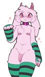  anthro arm_warmers armwear blush blush_lines bovid caprine claws clothing collar deltarune fur genitals girly goat horn legwear male mammal pattern_clothing pawpads penis pink_claws pink_eyes pink_horn pink_pawpads pink_penis rainbowpillars ralsei solo striped_clothing stripes thigh_highs trans_(lore) trans_man_(lore) undertale_(series) video_games white_body white_fur 