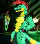  abs alligator alligatorid anthro balls biceps big_muscles butt crocodilian digital_media_(artwork) eyewear five_nights_at_freddy&#039;s five_nights_at_freddy&#039;s:_security_breach genitals green_body hair hi_res looking_at_viewer male male/male montgomery_gator_(fnaf) muscular muscular_anthro muscular_male nipples nude open_mouth pecs penis red_eyes red_hair reptile scalie scottgames simple_background smile soft_penis solo teeth triceps video_games wide_hips xintro 