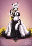  absurd_res anthro big_breasts black_body black_fur breasts canid canine clothed clothing curvy_figure digitigrade female fox fox_spirit fur hi_res hourglass_figure huge_breasts mammal mature_female mother parent seishin_yukiyama small_waist solo toxicnightcandy white_body white_fur wide_hips womb_tattoo 