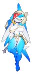  2022 anthro barefoot big_breasts blue_body blue_scales breasts dakimakura_design ear_piercing ear_ring eye_patch eyes_closed eyewear feet female fish foretbwat goblin hi_res humanoid humanoid_feet hybrid lying marine on_back one_eye_obstructed piercing scales scar shark sharp_teeth simple_background solo tamaki_(foretbwat) teeth white_background 