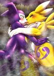 anthro bandai_namco big_breasts big_penis blush breasts canid canine digimon digimon_(species) duo female fid fox french_kissing genitals hi_res hot_spring humanoid imp impmon kissing male male/female mammal nude penis renamon sex tongue water 