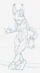  2014 anthro biped bodysuit bulge cheek_tuft clothing crossed_legs dated ear_tuft eyebrows facial_tuft front_view hair looking_aside male messy_hair monochrome neck_tuft oselotti short_hair signature sketch skinsuit solo standing tight_clothing tuft 
