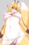  &lt;3 2022 anthro big_breasts blonde_hair blue_eyes breasts brown_body brown_fur camel_toe canid canine clothed clothing cute_fangs dipstick_ears dipstick_tail female fluffy fox fox_next_door_(horokusa) fur gloves_(marking) hair hi_res horokusa0519 inner_ear_fluff kemono looking_at_viewer looking_down low-angle_view mammal markings multicolored_body multicolored_ears multicolored_fur multicolored_tail navel nipple_outline solo tail_markings tuft under_boob white_body white_fur yellow_body yellow_fur 
