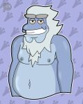  2022 absurd_res amphibia_(series) amphibian amphibian_humanoid animal_humanoid anthro beard blue_body chubby_anthro chubby_male clothed clothing digital_drawing_(artwork) digital_media_(artwork) disney facial_hair frog frog_humanoid fur hair hi_res humanoid king_andrias_leviathan lewdware looking_at_viewer male mature_male newt nipples pattern_background salamander_(amphibian) shaded signature simple_background slightly_chubby solo topless topless_anthro topless_male 