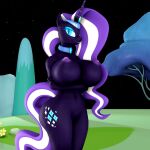  1:1 3d_(artwork) areola big_breasts big_butt blue_eyes blue_eyeshadow breasts butt crossed_arms cutie_mark digital_media_(artwork) equid equine eyeshadow hair hasbro headpiece horn idw_publishing lucy_moon makeup mammal multicolored_hair my_little_pony my_little_pony_(idw) nightmare_rarity_(idw) nipples pupils purple_hair slit_pupils solo two_tone_hair unicorn white_hair wide_hips 