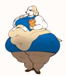  2021 aggressive_retsuko anthro belly big_belly blush borzoi breasts canid canine canis clothed clothing domestic_dog female food hi_res holding_food holding_object hunting_dog inui_(aggressive_retsuko) mammal morbidly_obese morbidly_obese_anthro morbidly_obese_female navel obese obese_anthro obese_female overweight overweight_anthro overweight_female sanrio sighthound simple_background smokii solo thick_thighs white_background wide_hips 