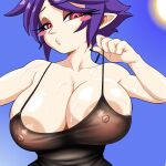  absurd_res areola big_breasts blush breasts cleavage clothed clothing eyelashes hair hi_res humanoid humanoid_pointy_ears translucent translucent_clothing vampiranhya wide_hips 