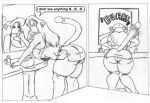  2004 accessory anthro big_breasts black_and_white bodily_fluids bottomwear breasts chest_tuft clothing comic danellz english_text felid female furgonomics hair huge_breasts jewelry kathy_(danellz) legwear lion mammal mature_female mirror monochrome open_mouth pantherine panties ring shorts sink solo sound_effects speech_bubble stockings tail_accessory tail_jewelry tail_ring text thick_thighs topwear tuft underwear vomit wide_hips 