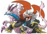  angry armor bandai_namco bite claws cross-popping_vein digimon digimon_(species) dragon duo feral fight fur green_eyes horn imperialdramon magnadramon pink_body pink_fur portugueselynx red_eyes sharp_teeth teeth wings 