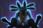  animal_genitalia animal_penis anthro anus balls blue_body blue_eyes blue_fur blue_glow canid canine canine_penis chest_spike claws erection finger_claws fur genitals glistening glistening_genitalia glistening_penis glowing glowing_eyes hi_res knot koba looking_at_viewer lucario male mammal nintendo pawpads penis pink_pawpads pok&eacute;mon pok&eacute;mon_(species) presenting presenting_penis purple_background shaded signature simple_background solo spikes spikes_(anatomy) spread_legs spreading toe_claws video_games yellow_body yellow_fur 