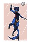  2022 5_fingers anthro ball clothing digital_media_(artwork) erin_(kawfee) feet female fingers fish foxovh hair hi_res marine one-piece_swimsuit shark simple_background solo swimwear toes volleyball_(ball) 