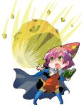  1girl absurdres book cape chibi dress final_fantasy final_fantasy_v full_body green_eyes hat highres lenna_charlotte_tycoon magic meteor open_mouth pink_hair shinapuu simple_background solo thighhighs time_mage white_background 
