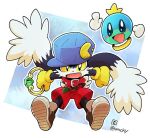  1boy animal_ears belt blue_headwear fang full_body furry furry_male gem gloves hat holding jewelry kaze_no_klonoa klonoa looking_at_viewer low_twintails male_focus open_mouth pac-man red_shorts ring satoe_(wenocokoya) shorts tail twintails yellow_gloves yellow_pupils 