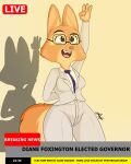 anthro canid canine clothing diane_foxington dreamworks eyewear fangs female fluffy fluffy_tail fox glasses happy hi_res mammal necktie pixyfox23 pose shadow smile solo solo_focus suit the_bad_guys 