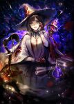  1girl blood blood_on_clothes blood_on_face book brown_hair crying eu_(euspia) hand_on_own_face hat jung_hayan_(regressor&#039;s_instruction_manual) potion regressor&#039;s_instruction_manual scroll short_hair solo staff table witch_hat 