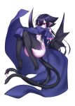  black_hair black_sclera black_skin blue_robe bright_pupils colored_sclera colored_skin demon_girl demon_wings floating forked_tongue full_body hair_between_eyes knees_up long_hair looking_at_viewer low_wings multicolored_skin multiple_tails original oversized_clothes pink_eyes pointy_ears robe rtsusk09 sharp_toenails sidelocks snake_tail solo tail toenails tongue twitter_username two_tails white_background white_pupils wings 
