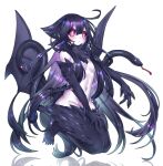  1girl ahoge black_fur black_hair black_sclera blue_hair bright_pupils colored_sclera completely_nude demon_girl demon_wings fingernails floating forked_tongue full_body gradient_hair hand_up long_hair looking_away low_wings monster_girl multicolored_hair multiple_tails neck_fur nude original pink_hair pointy_ears purple_hair reflective_floor rtsusk09 seiza sharp_fingernails sharp_toenails sitting snake_tail solo tail toenails tongue two_tails very_long_hair white_background white_pupils wings 