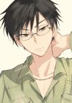  1boy black_hair brown_eyes closed_mouth expressionless glasses jacket kadeart looking_at_viewer male_focus ootori_kyouya ouran_high_school_host_club solo upper_body 