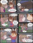  2012 3:4 anthro babystar biped blush cervid clothing comic detailed_background dialogue english_text eyes_closed female fur gem_(babystar) hair hi_res hoodie male mammal rodent sciurid shirt sitting standing text topwear 