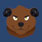  2022 anthro bearphones blue_background brown_bear brown_body brown_fur front_view fur grizzly_bear headphones headshot_portrait low_res male mammal neck_tuft orange_eyes portrait shiuk simple_background solo tuft ursid ursine 