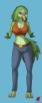  animal_humanoid anthro avian avian_humanoid big_breasts bird_humanoid bottomwear breasts cleavage clothed clothing denim denim_clothing female harkrun hi_res humanoid jeans looking_at_viewer pants parrot_humanoid pinup pose solo 