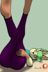  anthro barefoot black_nose blue_clothing blue_shirt blue_topwear bottomwear braless brown_body brown_fur brown_hands butt clothing digitigrade dipstick_arms dipstick_ears dipstick_limbs eeveelution feet female fur green_body green_ears green_fur green_hair hair hand_on_leg hand_on_thigh how-about leaf leaf_hair leafeon leggings legwear looking_at_viewer lying multicolored_ears nintendo nipple_outline on_back pants plant plant_hair pok&eacute;mon pok&eacute;mon_(species) presenting presenting_hindquarters pseudo_hair purple_bottomwear purple_clothing purple_pants shirt solo tight_clothing topwear tuft video_games yellow_body yellow_fur 