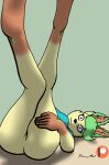  anthro barefoot black_nose blue_clothing blue_shirt blue_topwear brown_body brown_fur brown_hands butt clothing digitigrade dipstick_arms dipstick_ears dipstick_limbs eeveelution featureless_crotch feet female fur green_body green_ears green_fur green_hair hair hand_on_leg hand_on_thigh how-about leaf leaf_hair leafeon looking_at_viewer lying multicolored_ears nintendo on_back plant plant_hair pok&eacute;mon pok&eacute;mon_(species) presenting presenting_hindquarters pseudo_hair shirt solo topwear tuft video_games yellow_body yellow_fur 