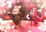  2022 anthro belly big_belly black_body blush bulge canid canine canis clothing domestic_dog duo hi_res humanoid_hands kenobear male mammal money navel overweight overweight_male pink_body pole stripper stripper_pole underwear 