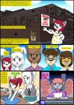  2018 anthro biped clothing comic detailed_background dialogue english_text eyes_closed female fur group hair hi_res kammypup kammypup_(artist) male shirt speech_bubble standing text topwear young 