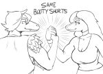  adam_(gvh) anthro black_and_white clothed clothing dinosaur duo english_text female goodbye_volcano_high hair hand_holding humanoid long_hair long_snout makeup male meme monochrome raidak5 reptile scalie short_hair simple_background snoot_game_(fan_game) snout stacy_(gvh) text white_background 