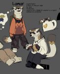  2022 anthro biped bottomwear burger camera clothing doginacafe domestic_ferret english_text eyes_closed eyewear food glasses hi_res lamar_(doginacafe) mammal micro mug mustela mustelid musteline pants shirt sitting solo text topwear true_musteline 