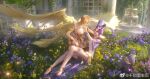  2girls angel angel_wings armor armored_dress bibi_dong_(douluo_dalu) blonde_hair crown douluo_dalu dress field flower flower_field high_heels highres long_hair mother&#039;s_day mother_and_daughter multiple_girls purple_dress qian_renxue_(douluo_dalu) qian_renxue_zhuye royal wings yellow_wings 