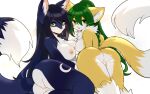  2girls :3 animal_ear_fluff animal_ears animal_nose anus anus_peek ass bangs blue_fur blue_hair blush body_fur borrowed_character breasts closed_mouth commentary completely_nude crescent english_commentary fox_ears fox_girl fox_tail from_behind fur_collar furry furry_female green_eyes hair_between_eyes happy highres large_breasts long_hair looking_at_viewer looking_back lying medium_breasts multiple_girls nipples nude on_side on_stomach open_mouth original ponytail pussy shiny shiny_hair sidelocks simple_background slit_pupils smile snout sollyz split_mouth tail take_your_pick two-tone_fur uncensored whiskers white_background white_fur yellow_fur 