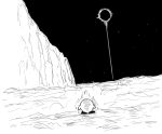  1other absurdres bb_(baalbuddy) black_sky crossover dark_souls_(series) dark_souls_iii eclipse from_behind greyscale highres kirby kirby_(series) monochrome no_humans parody 