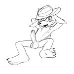  anthro balls claws clothing cowboy_hat fang_the_sniper feet fours_(artist) genitals hands_behind_head hat headgear headwear hi_res looking_at_viewer male penis sega sketch snaggle_tooth solo sonic_the_fighters sonic_the_hedgehog_(series) 