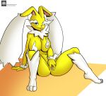  anthro anus big_breasts blue_eyes breasts eeveelution female fours_(artist) fur genitals hi_res hybrid jolteon looking_at_viewer lopunny nintendo pok&eacute;mon pok&eacute;mon_(species) pussy sitting solo spread_pussy spreading video_games yellow_body yellow_fur 