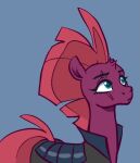  armor blue_background blue_eyes broken_horn equid equine eye_scar eyebrows eyelashes facial_scar female feral friendship_is_magic hasbro horn mammal mane my_little_pony my_little_pony:_the_movie_(2017) nadnerbd pink_mane pink_tail purple_body scar simple_background solo tempest_shadow_(mlp) unicorn 
