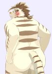  2022 9dtq0 absurd_res anthro blue_eyes blush butt eyewear felid glasses hi_res humanoid_hands kemono licho_(tas) lifewonders male mammal overweight overweight_male pantherine simple_background solo tiger tokyo_afterschool_summoners video_games white_body 