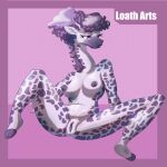  absurd_res anthro bodily_fluids breasts cel_shading cum cum_in_nipples cum_in_pussy cum_inside curled_hair digital_drawing_(artwork) digital_media_(artwork) female fur genital_fluids genitals giraffe giraffid hair hi_res hooves humanoid loah_wunny long_neck mammal purple_body purple_eyes purple_fur purple_hair pussy pussy_juice shaded solo 