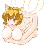  2022 animal_humanoid blonde_hair boxification breasts butt cat_humanoid cute_fangs felid felid_humanoid feline feline_humanoid female hair humanoid looking_at_viewer mammal mammal_humanoid nude open_mouth simple_background solo tagumi what white_background 