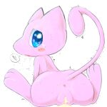  &lt;3 anus blue_eyes blush bodily_fluids butt cum cum_in_pussy cum_inside female feral genital_fluids genitals legendary_pok&eacute;mon looking_at_viewer looking_back mew nintendo pink_body pok&eacute;mon pok&eacute;mon_(species) pussy rear_view sanusanu signature simple_background solo tears video_games white_background 