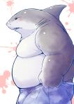  2022 absurd_res anthro belly big_belly blush bottomwear chiro_(artist) clothing dc_comics fish grey_body hi_res kemono king_shark male marine moobs overweight overweight_male pants shark solo 