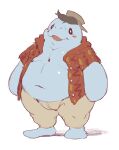  2022 animal_crossing anthro belly big_belly blush bottomwear clothed clothing hi_res kemono male mammal manatee marine nintendo open_clothing open_shirt open_topwear overweight overweight_male pants shirt simple_background sirenian solo topwear video_games wardell_(animal_crossing) zi_ran 